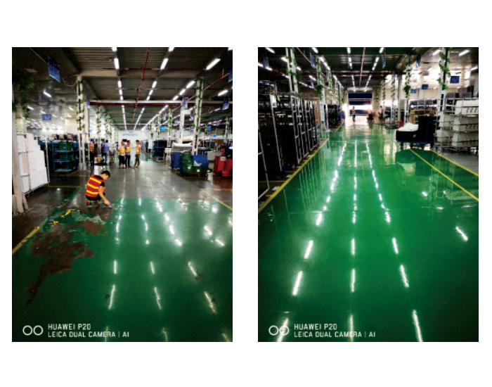 環(huán)氧地坪表層脫落，采用ADS-08背水壓反滲漏防霉涂料做地面處理后，完美修復(fù)